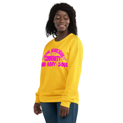 SOUL SEARCHING COMMUNITY Recycled Sweatshirt, Flamingo Pink / Yellow