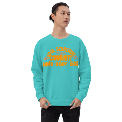 SOUL SEARCHING COMMUNITY Recycled Sweatshirt, Yellow - Turquoise