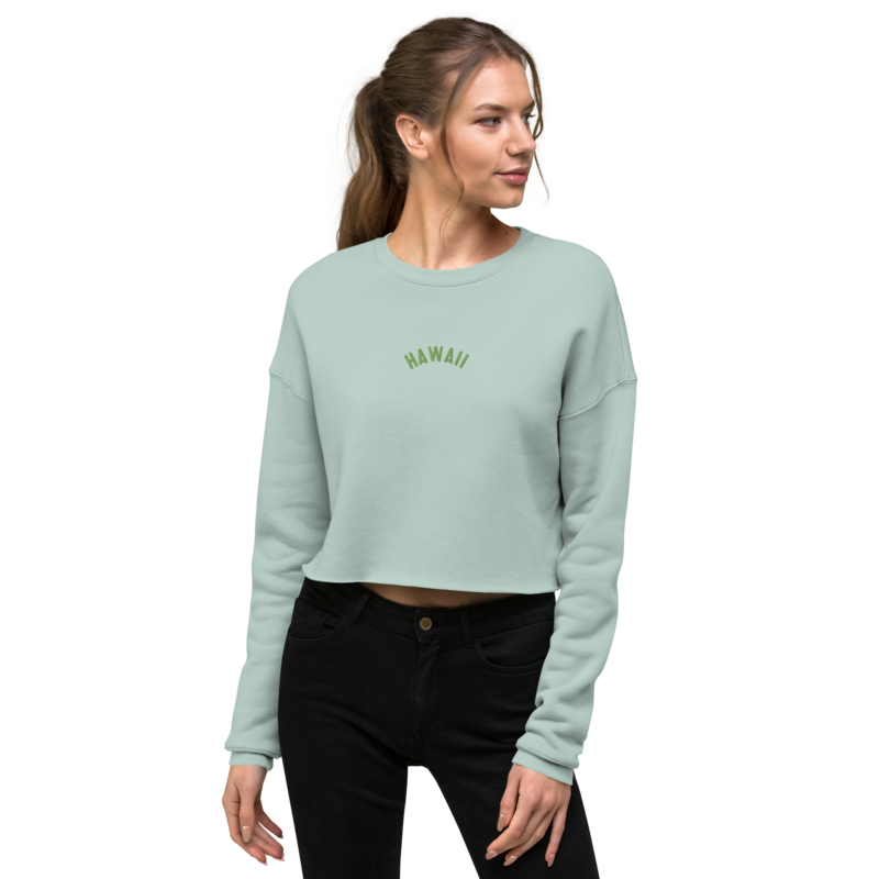 HAWAII Embroidered Crop Sweatshirt, Minty Blue