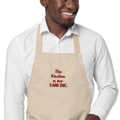 THE KITCHEN IS FOR DANCING Embroidered Organic cotton apron