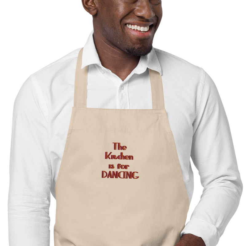 THE KITCHEN IS FOR DANCING Embroidered Organic cotton apron