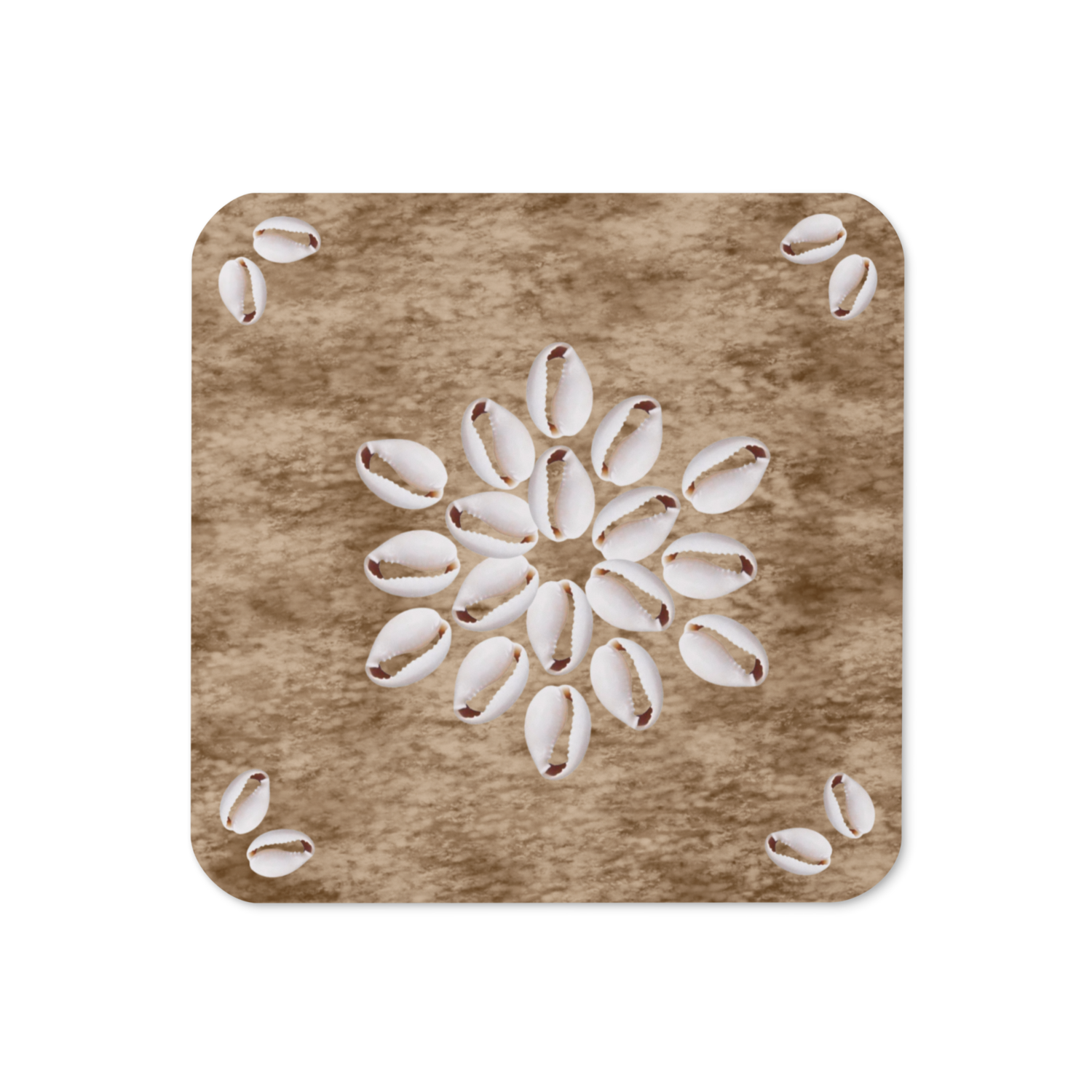 MOIRA Faux Seashell Printed Cork-back Coaster, Dark Wood Brown