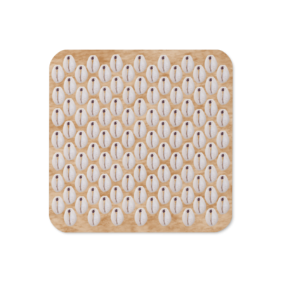 MELINA Faux Seashell Printed Cork-back Coaster, Light Wood Brown