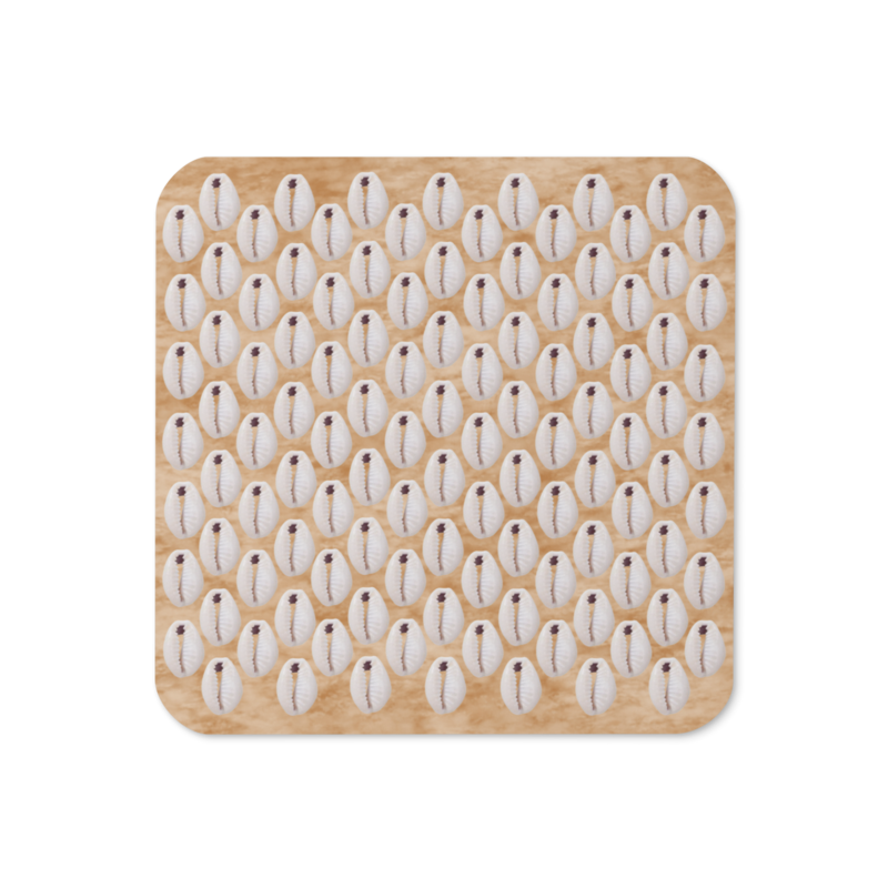 MELINA Faux Seashell Printed Cork-back Coaster, Light Wood Brown