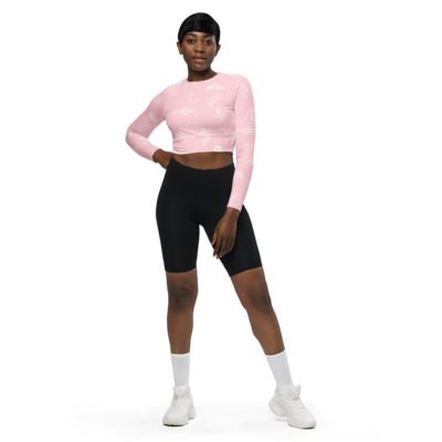 TROPICAL ELEMENTS Recycled Long-sleeve Crop Top, Light Pink