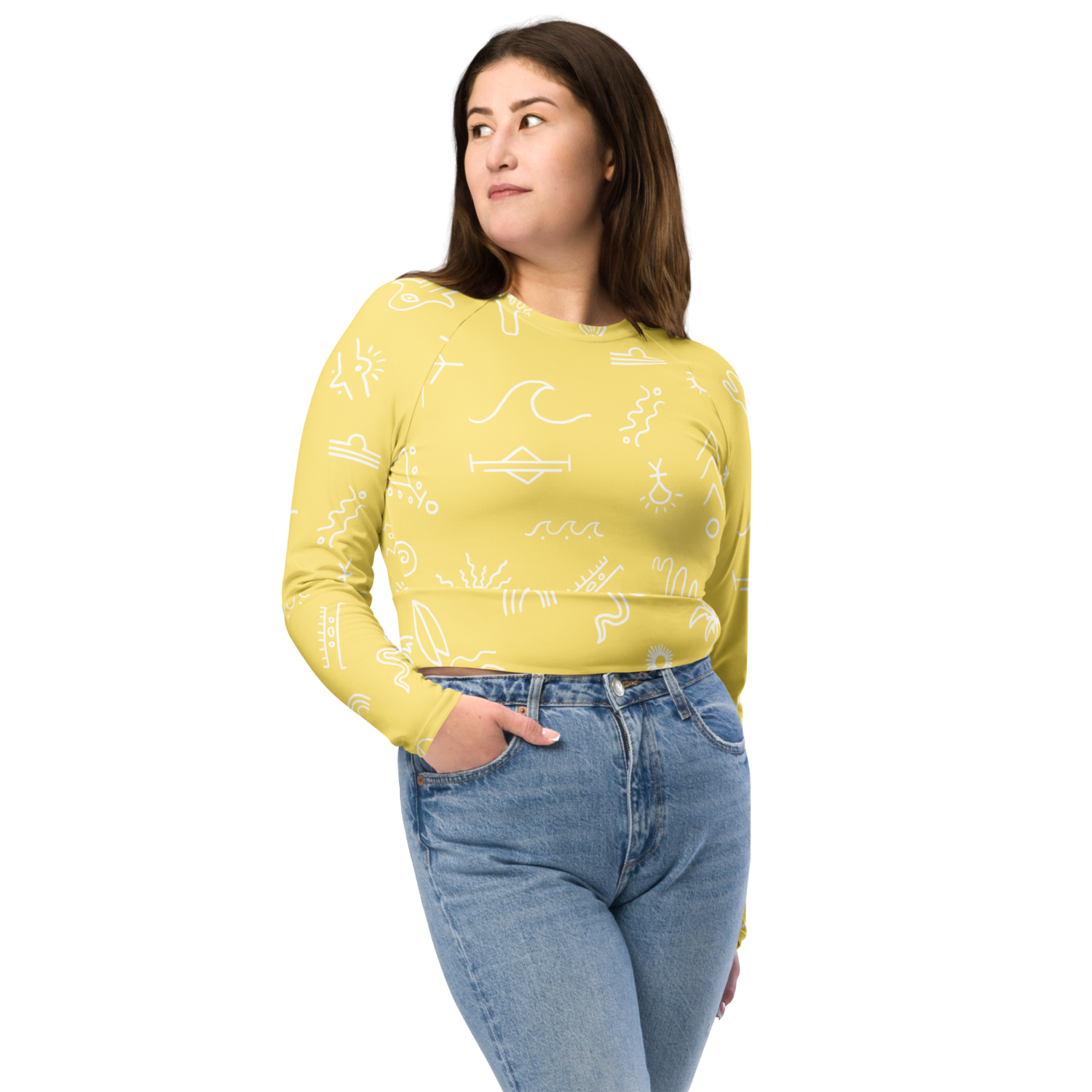 TROPICAL ELEMENTS Recycled Long-sleeve Crop Top, Light Yellow