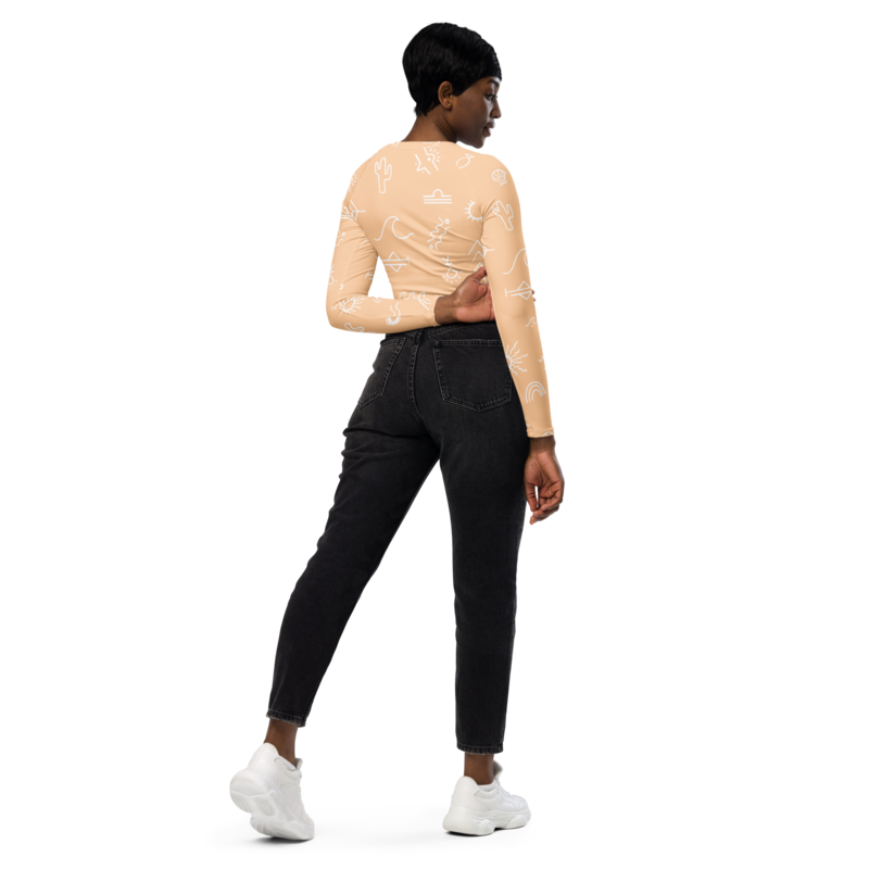 TROPICAL ELEMENTS Recycled Long-sleeve Crop Top, Light Beige