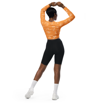 TROPICAL ELEMENTS Recycled Long-sleeve Crop Top, Marigold Orange