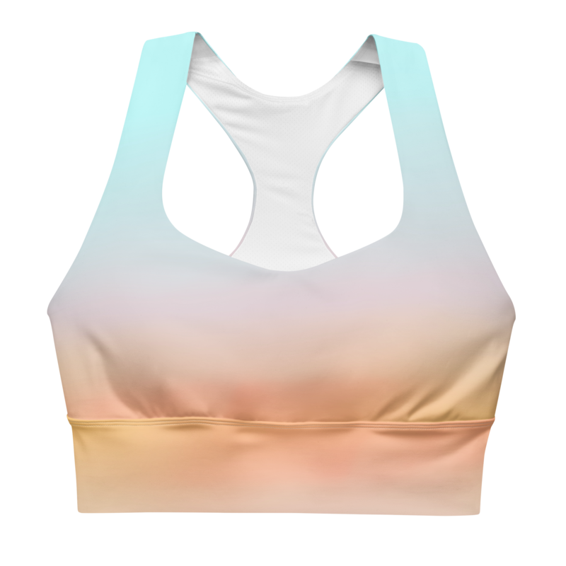 PASTEL OMBRE Longline Sports Bra Top, Turquoise - Peach