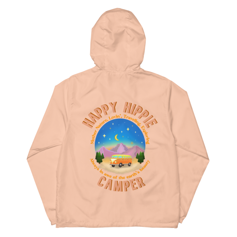 HAPPY HIPPIE CAMPER Back Print Lightweight Windbreaker