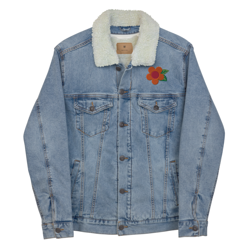 ALOHA Flower Embroidered Denim Sherpa Jacket