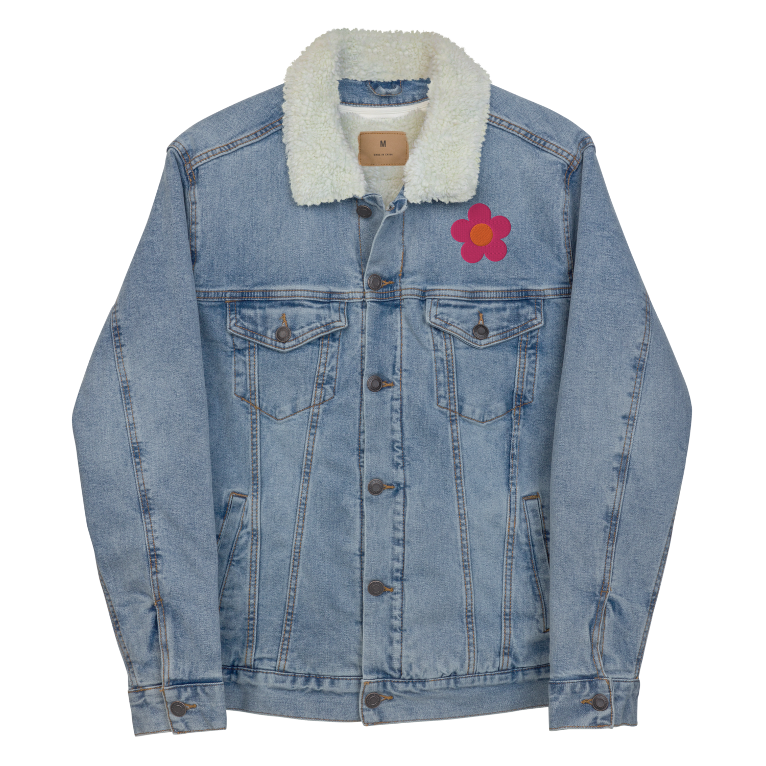 MAJA Flower Embroidered Denim Sherpa Jacket