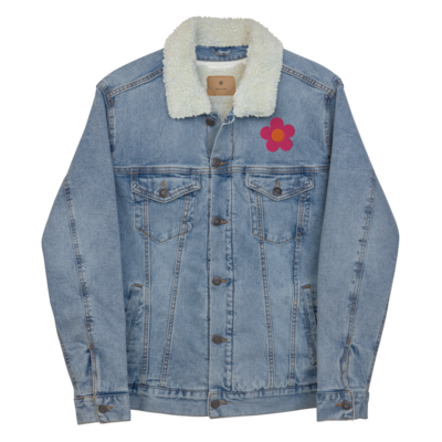 MAJA Flower Embroidered Denim Sherpa Jacket