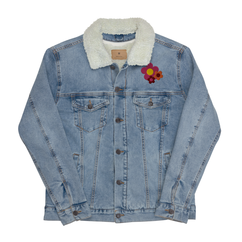 LOU Flower Embroidered Denim Sherpa Jacket