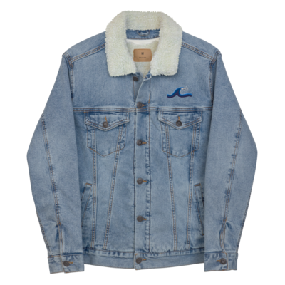 WAVE Embroidered Denim Faux Wool Sherpa Jacket