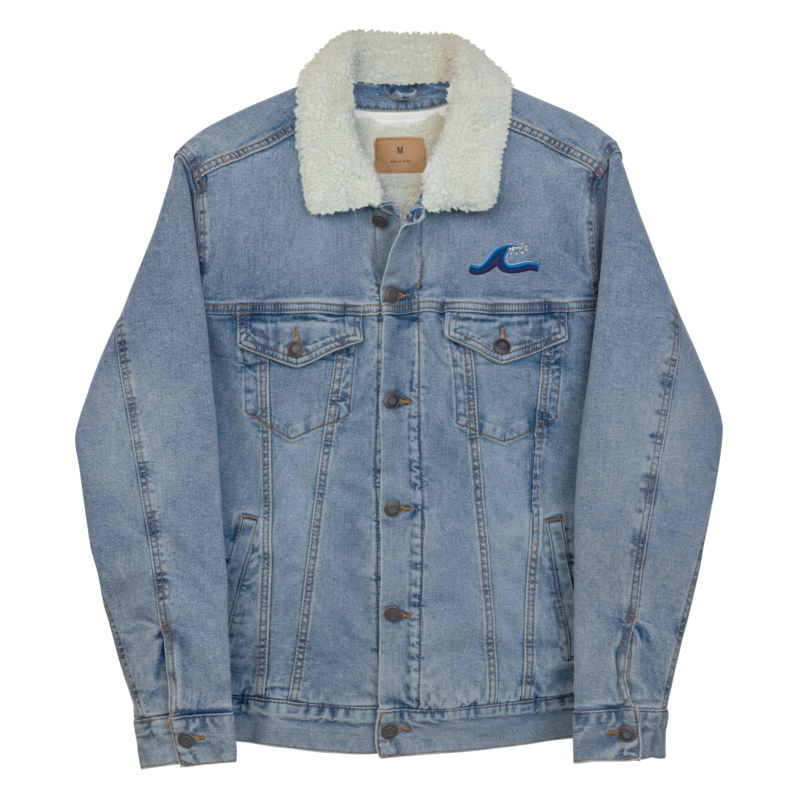 WAVE Embroidered Denim Faux Wool Sherpa Jacket