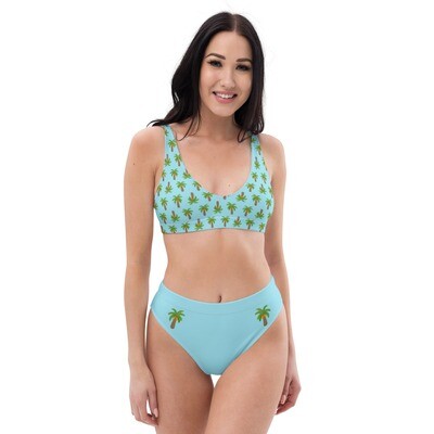 PALMIERAS Recycled High-waisted Bikini, Turquoise