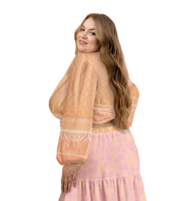 OLINA Elastic Waist Ruffle Slit Hem Skirt, Apricot / Peach