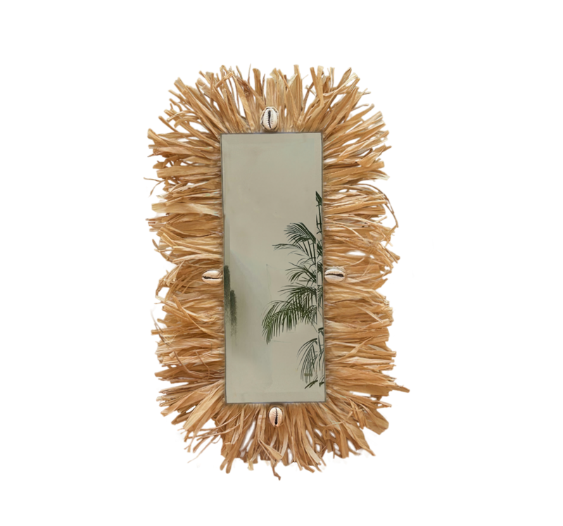 BALI Rectangular Diamond Cut Edged Raffia Mirror