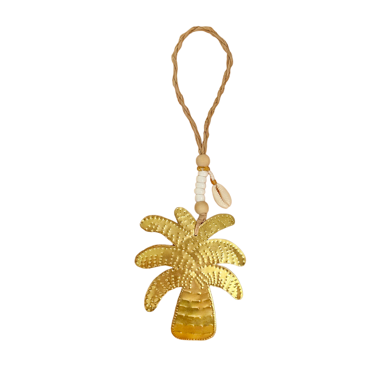 GOLDEN PALM Gold Metal Palm Tree + Seashell Door Hanger Pendant