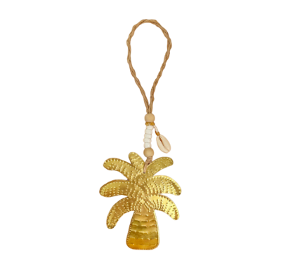 GOLDEN PALM Gold Metal Palm Tree + Seashell Door Hanger Pendant