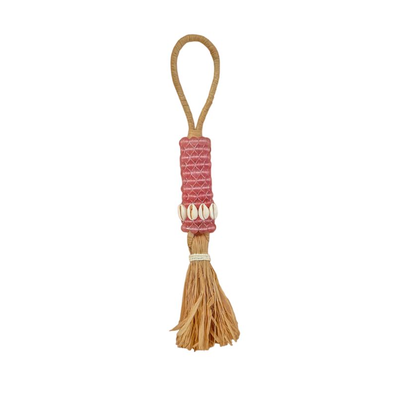 RASPBERRY Glass Bead &amp; Seashell Tassel