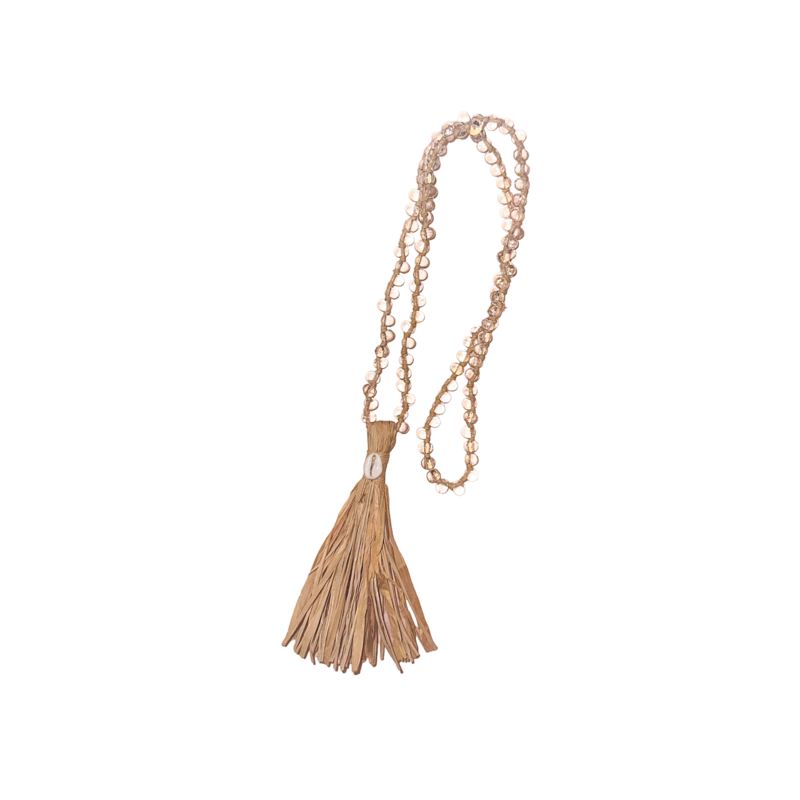 IRA Glass Bead Rattan Affirmation Tassel Necklace