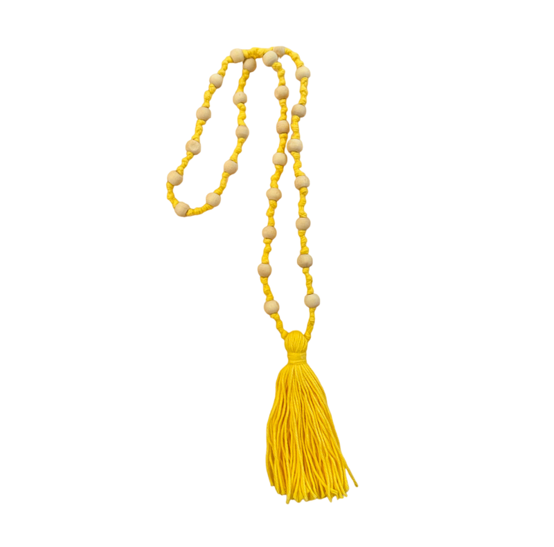 PINEAPPLE Wooden Bead Affirmation  Tassel Necklace