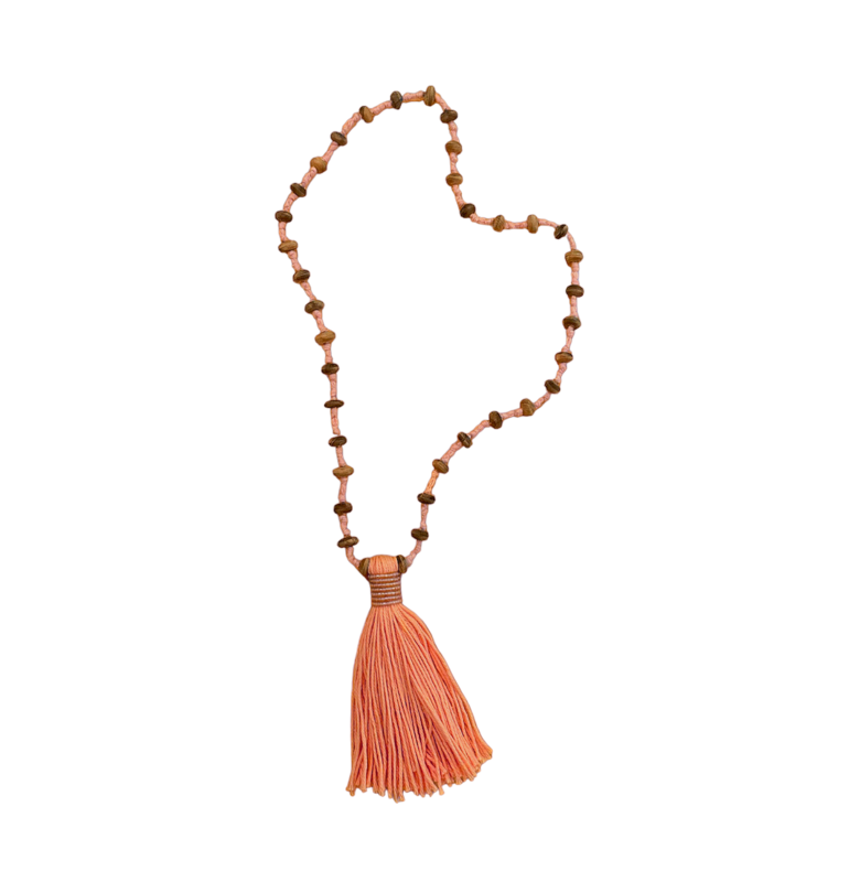 OHANA Wooden Bead Affirmation Tassel Necklace