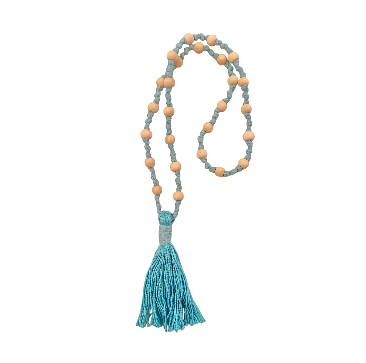 TROPICAL WATER Wooden Bead Affirmation Tassel Necklace