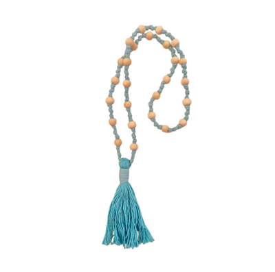 TROPICAL WATER Wooden Bead Affirmation Tassel Necklace