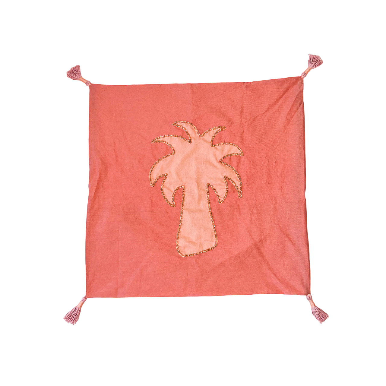 AMAR Bead Embroidered Palm Tree Tassel Pillow Case