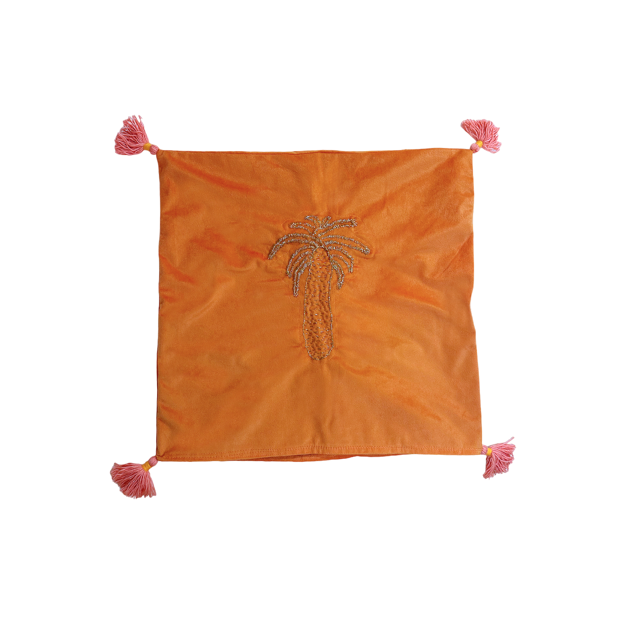 AYA Gold Embroidered Palm Tree Tassel Pillow Case