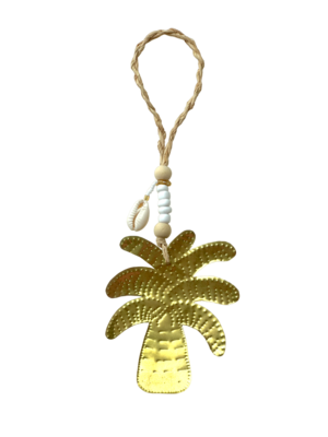 GOLDEN PALM Gold Metal Palm Tree + Seashell Door Hanger Pendant
