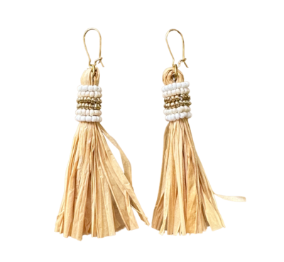 TITI Bead Embroidered Raffia Tassel Earrings