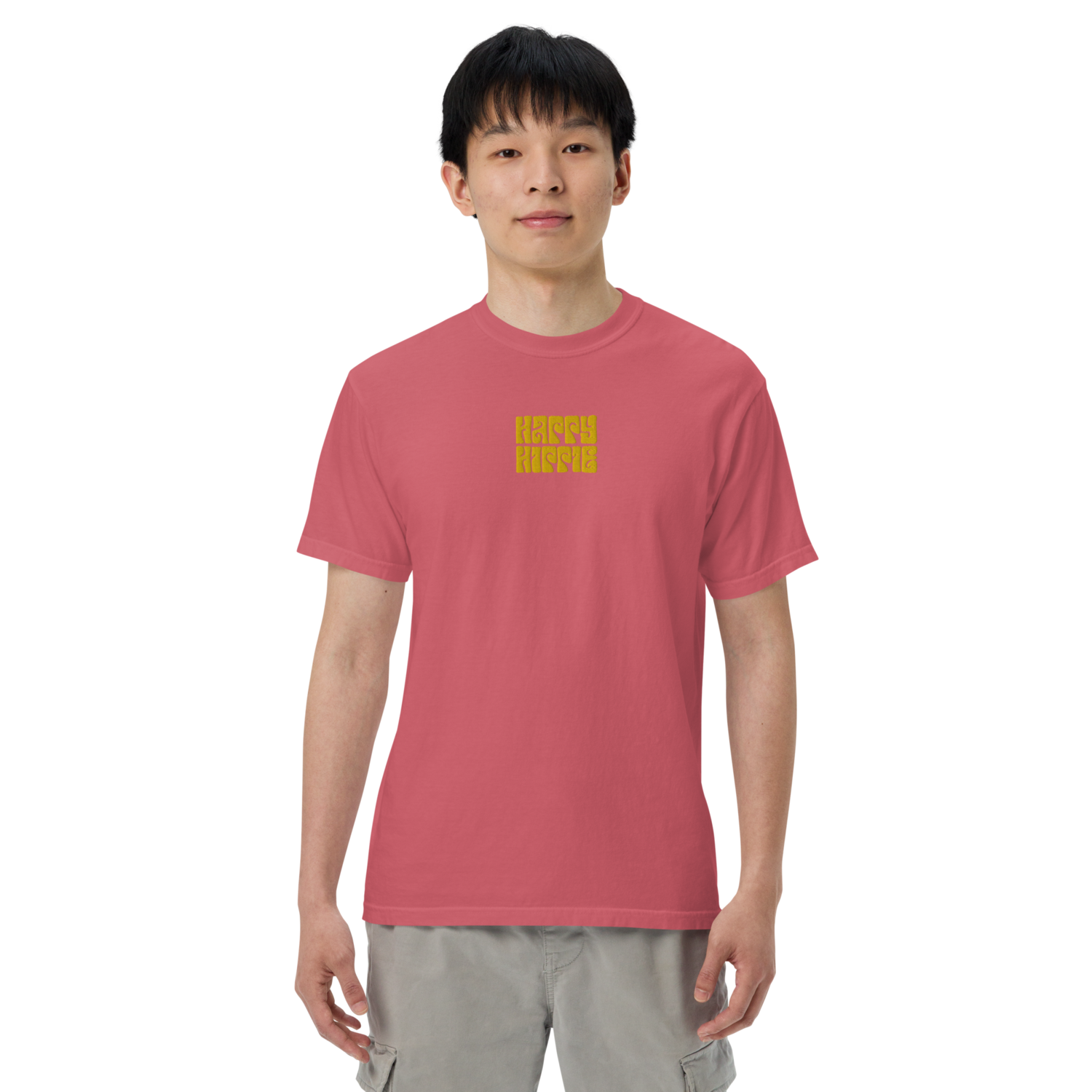 HAPPY HIPPIE Embroidered Garment-dyed Heavyweight T-shirt