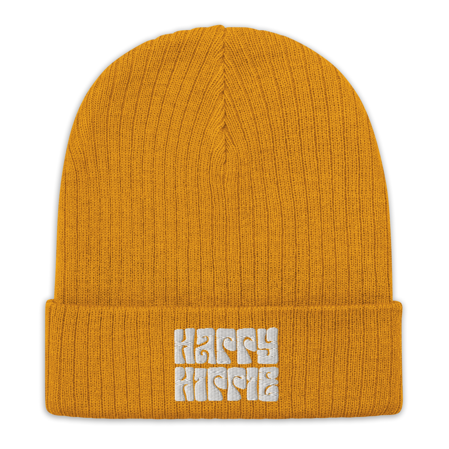 HAPPY HIPPIE Embroidered Ribbed Knit Beanie