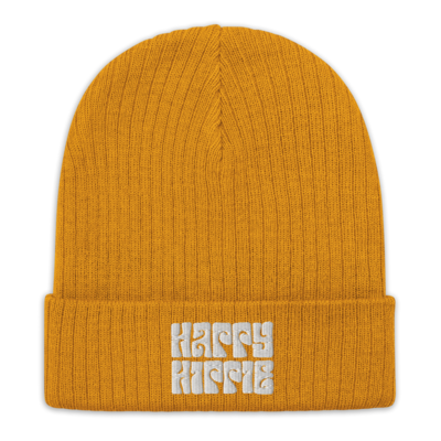 HAPPY HIPPIE Embroidered Ribbed Knit Beanie
