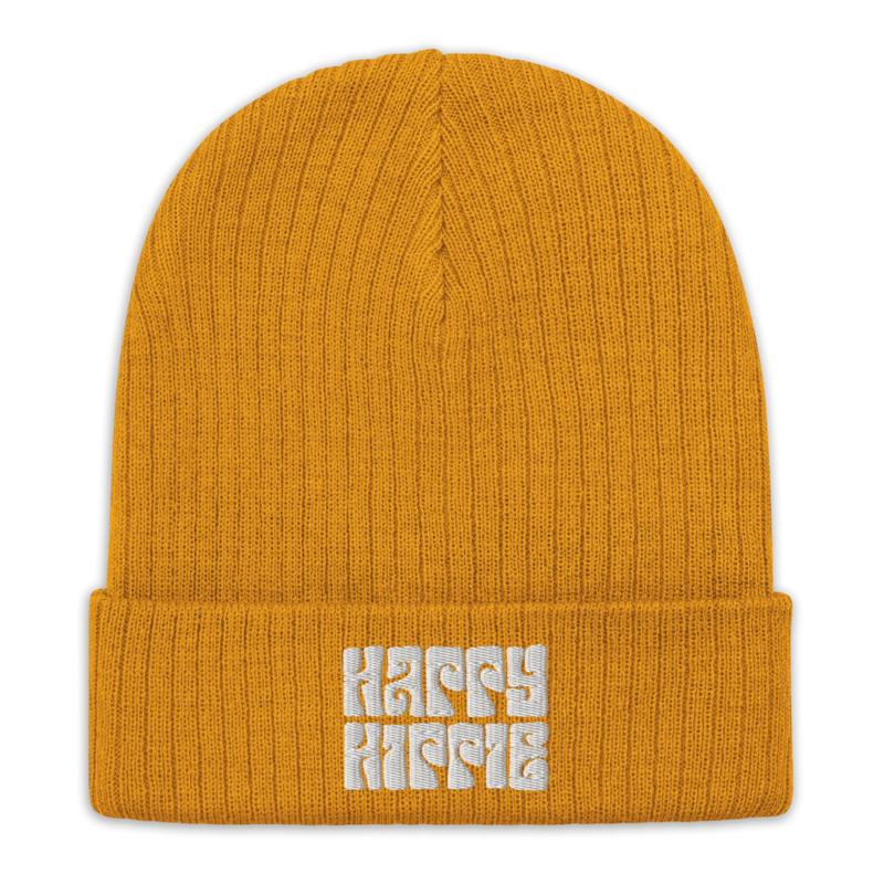 HAPPY HIPPIE Embroidered Ribbed Knit Beanie