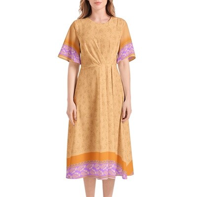 AMANI Short Sleeve Waist Fold Midi Dress