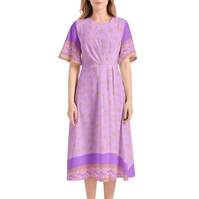 HALLIINE Short Sleeve Waist Fold Midi Dress