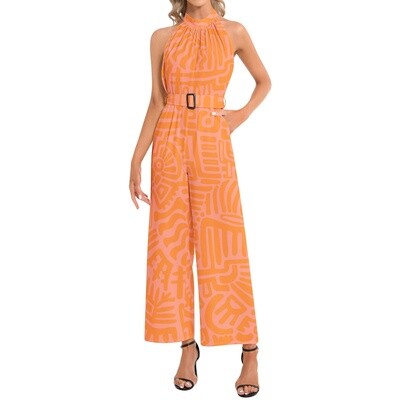 AMBER Halter Neck Buckle Belted Jumpsuit