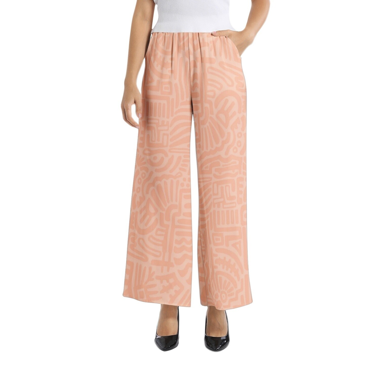 HALION Elastic Waist Wide Leg Pants, Peach