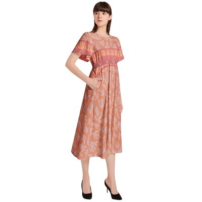 AMALI Shirred Waist Midi Pocket Dress