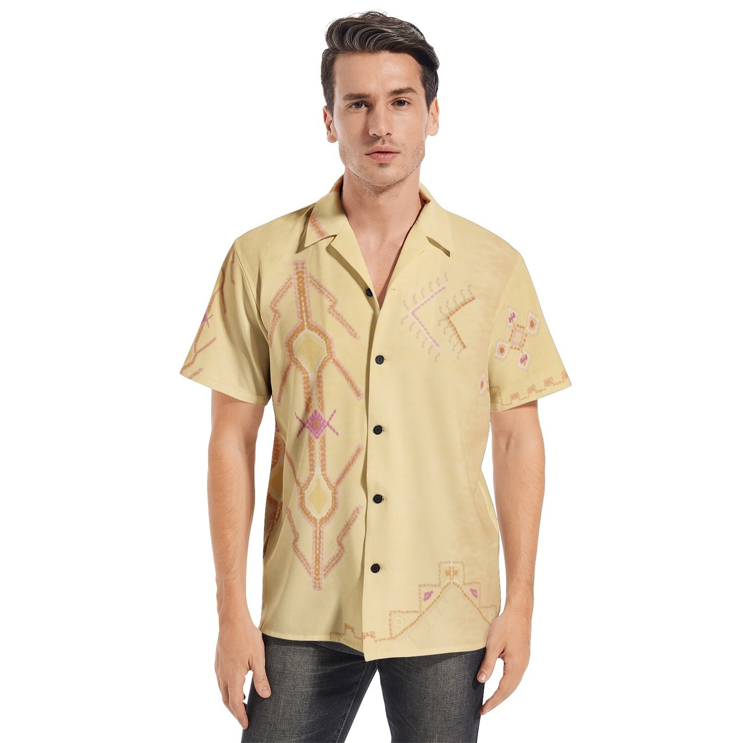 MUELA Short Sleeve Button Up Shirt, Yellow Beige