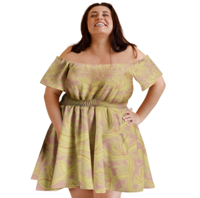 HANNE Off Shoulder Flared Mini Dress, Dirty Olive