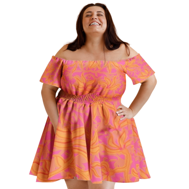 HANNE Off Shoulder Flared Mini Dress, Hot Pink