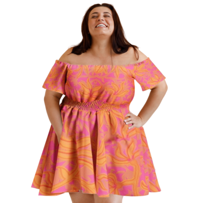 HANNE Off Shoulder Flared Mini Dress, Hot Pink
