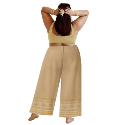 MO Elastic Waist Wide Leg Pants, Soft Beige