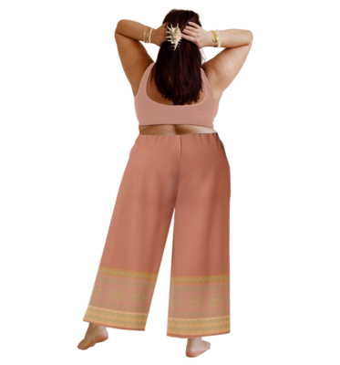 MO Elastic Waist Wide Leg Pant, Light Blush